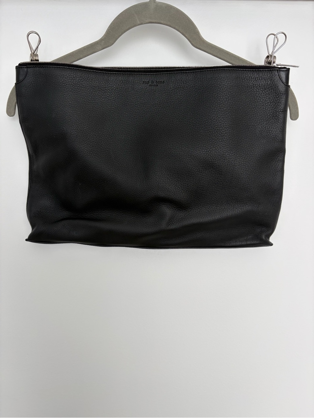 rag & bone Black Pebbled Leather Tote Pouch